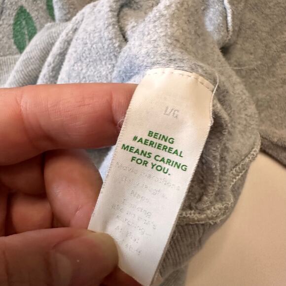 Aerie Cozy Chill Oversized Gray Terry Winter Graphic Distressed Sweatshirt Large - Picture 9 of 9